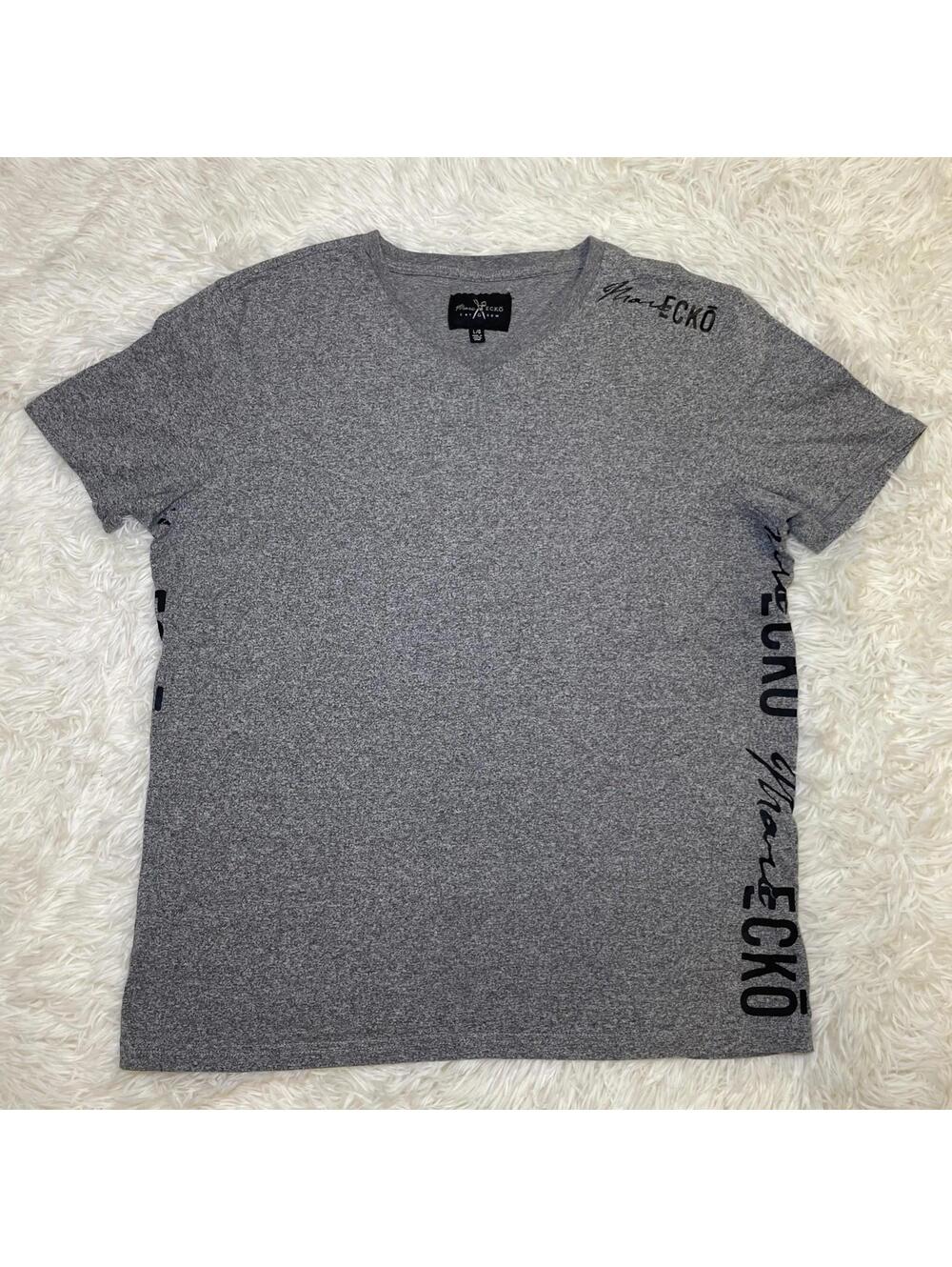 Marc Ecko Unlimited Men Gray Graphic Cotton Rhino V Neck Sz Large Shirt